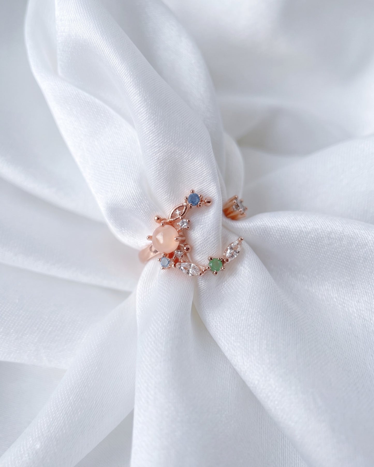 Adjustable Rose Crescent Moon Ring