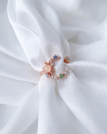 Adjustable Rose Crescent Moon Ring