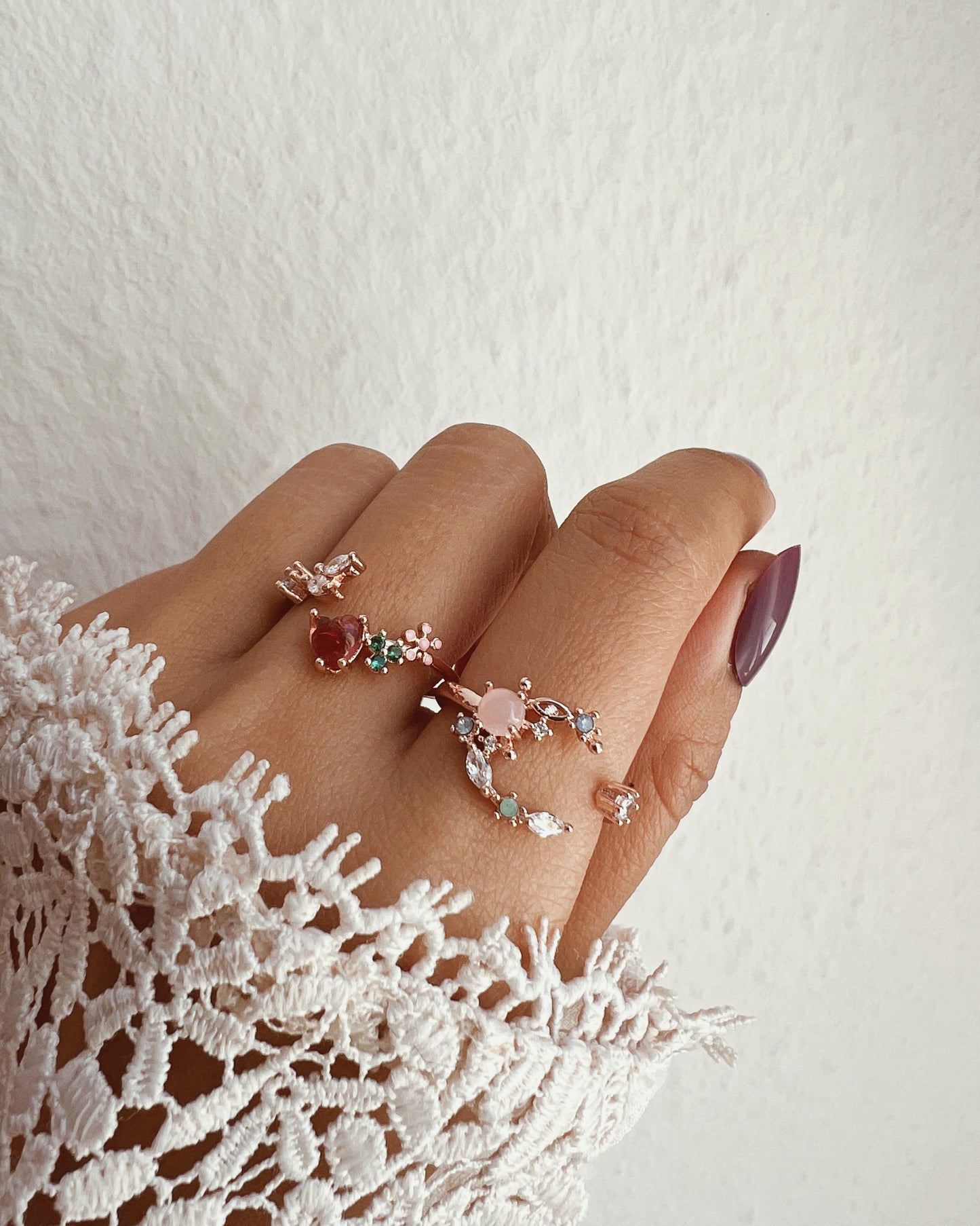 Adjustable Rose Crescent Moon Ring