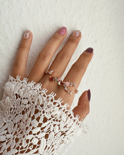Adjustable Rose Crescent Moon Ring
