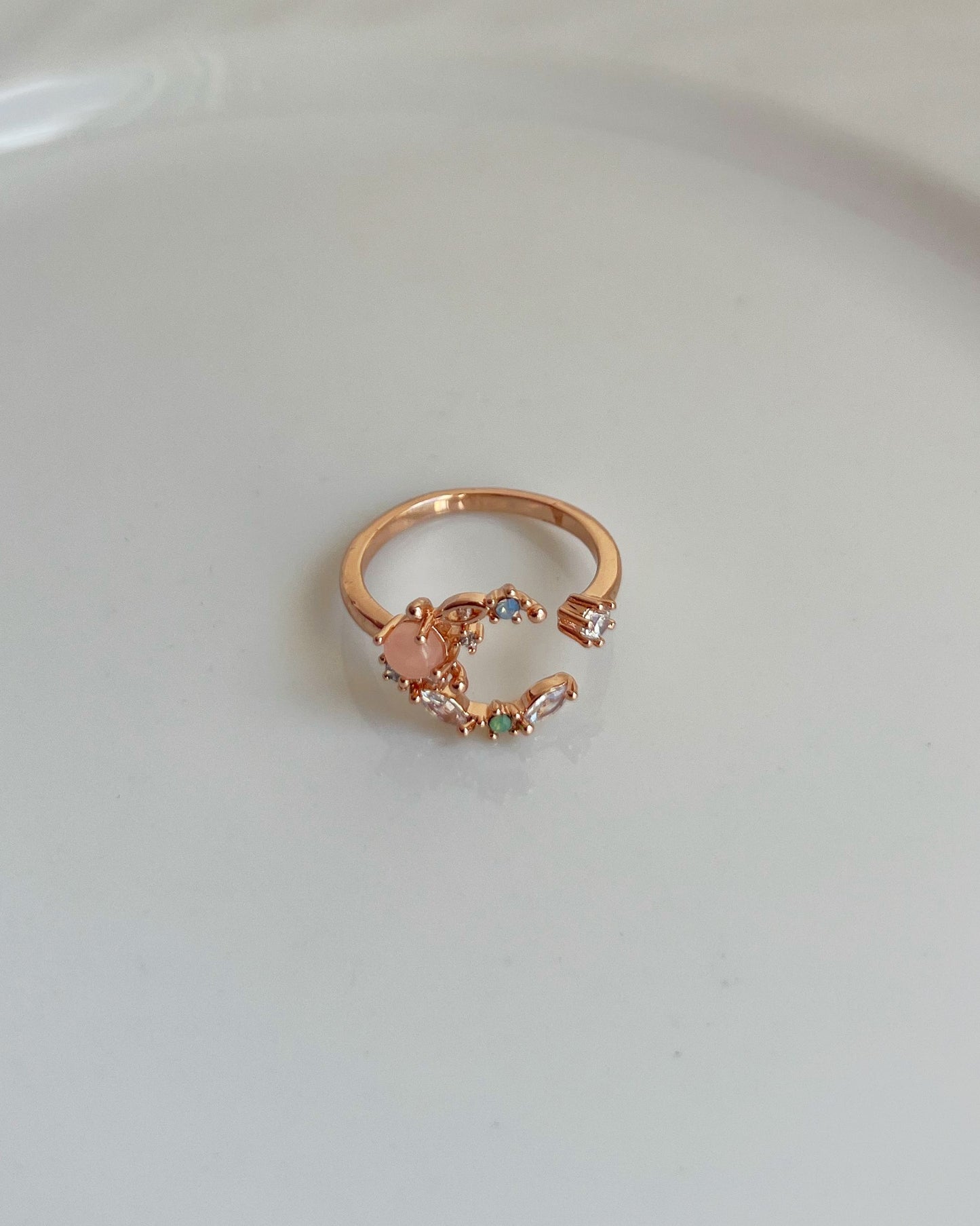 Adjustable Rose Crescent Moon Ring