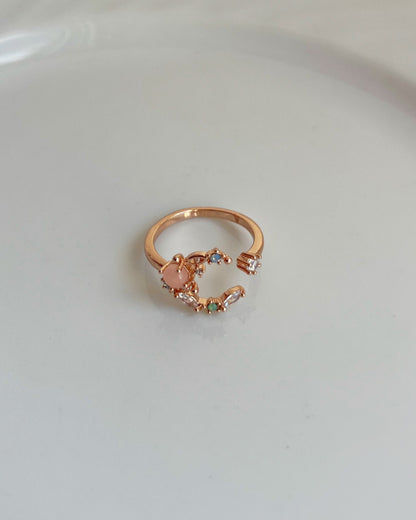 Adjustable Rose Crescent Moon Ring