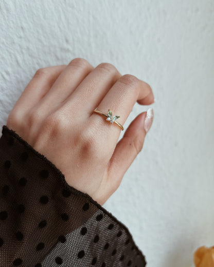 Petite Green Butterfly Crystal Ring