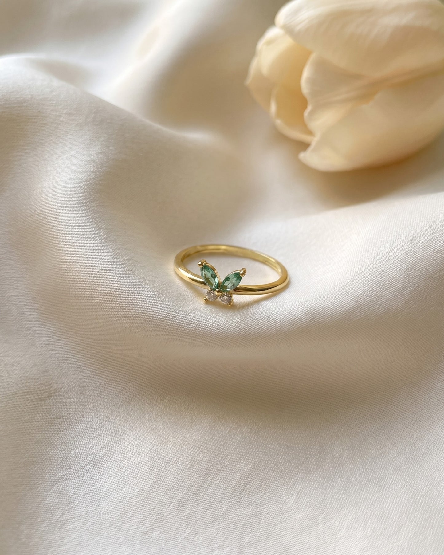 Petite Green Butterfly Crystal Ring
