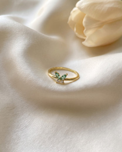 Petite Green Butterfly Crystal Ring