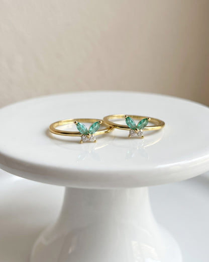 Petite Green Butterfly Crystal Ring