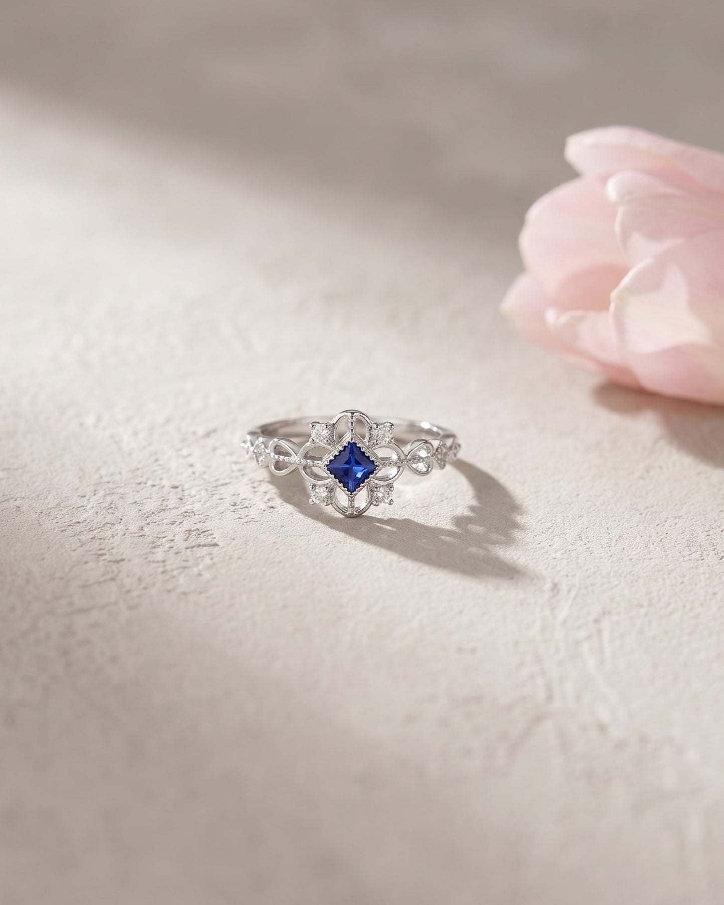Sapphire Blue CZ Filigree Ring 925 Silver