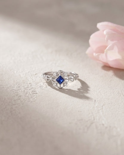 Sapphire Blue CZ Filigree Ring 925 Silver