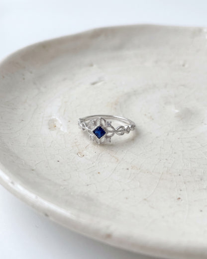 Sapphire Blue CZ Filigree Ring 925 Silver