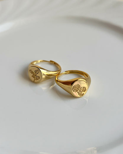 Birth Flower Signet Ring