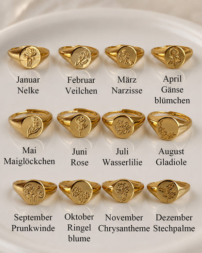 Birth Flower Signet Ring