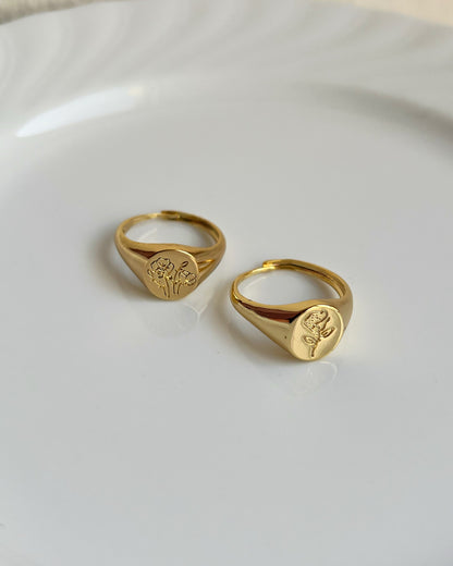 Birth Flower Signet Ring
