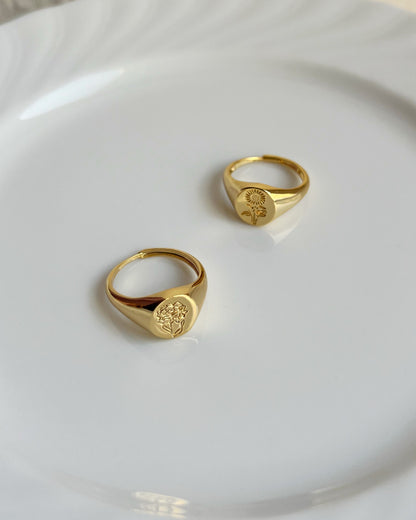 Birth Flower Signet Ring