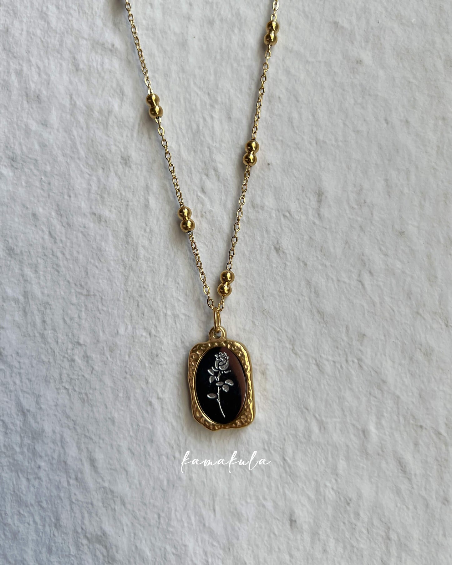 Retro Mirror Rose Pendant Necklace