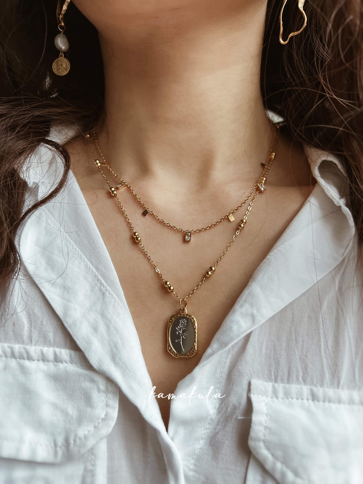 Retro Mirror Rose Pendant Necklace