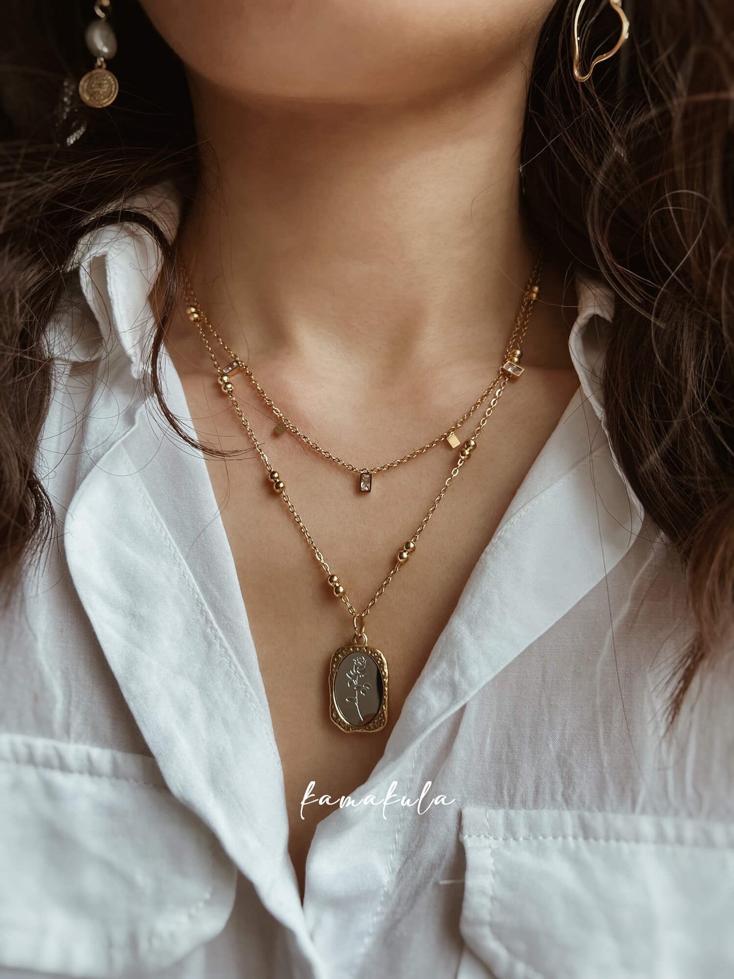 Retro Mirror Rose Pendant Necklace