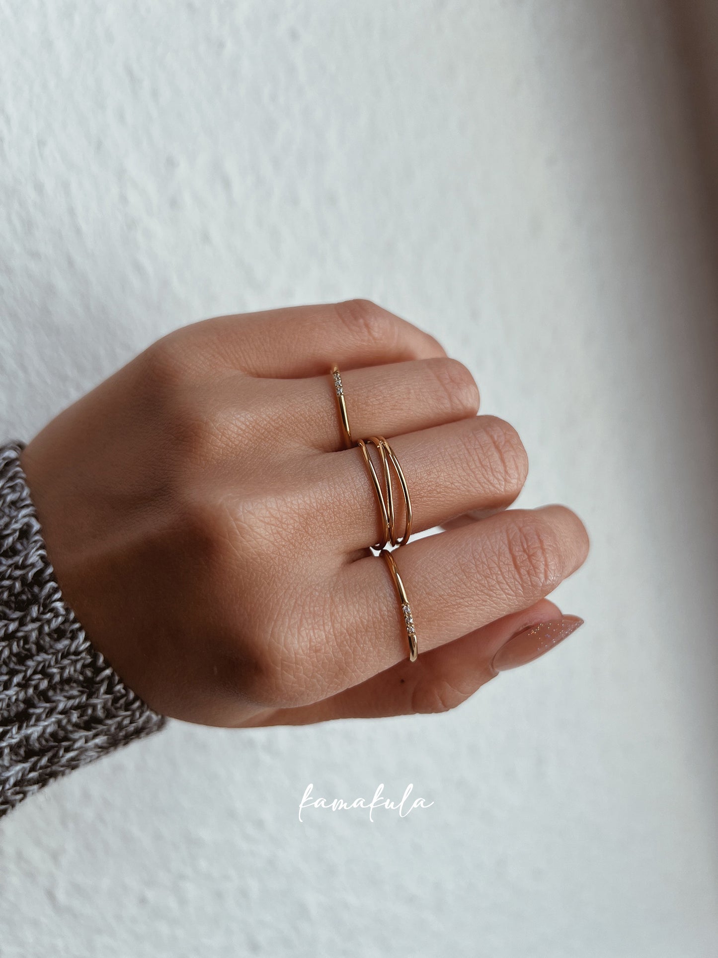 Three Zircon Thin Band Ring