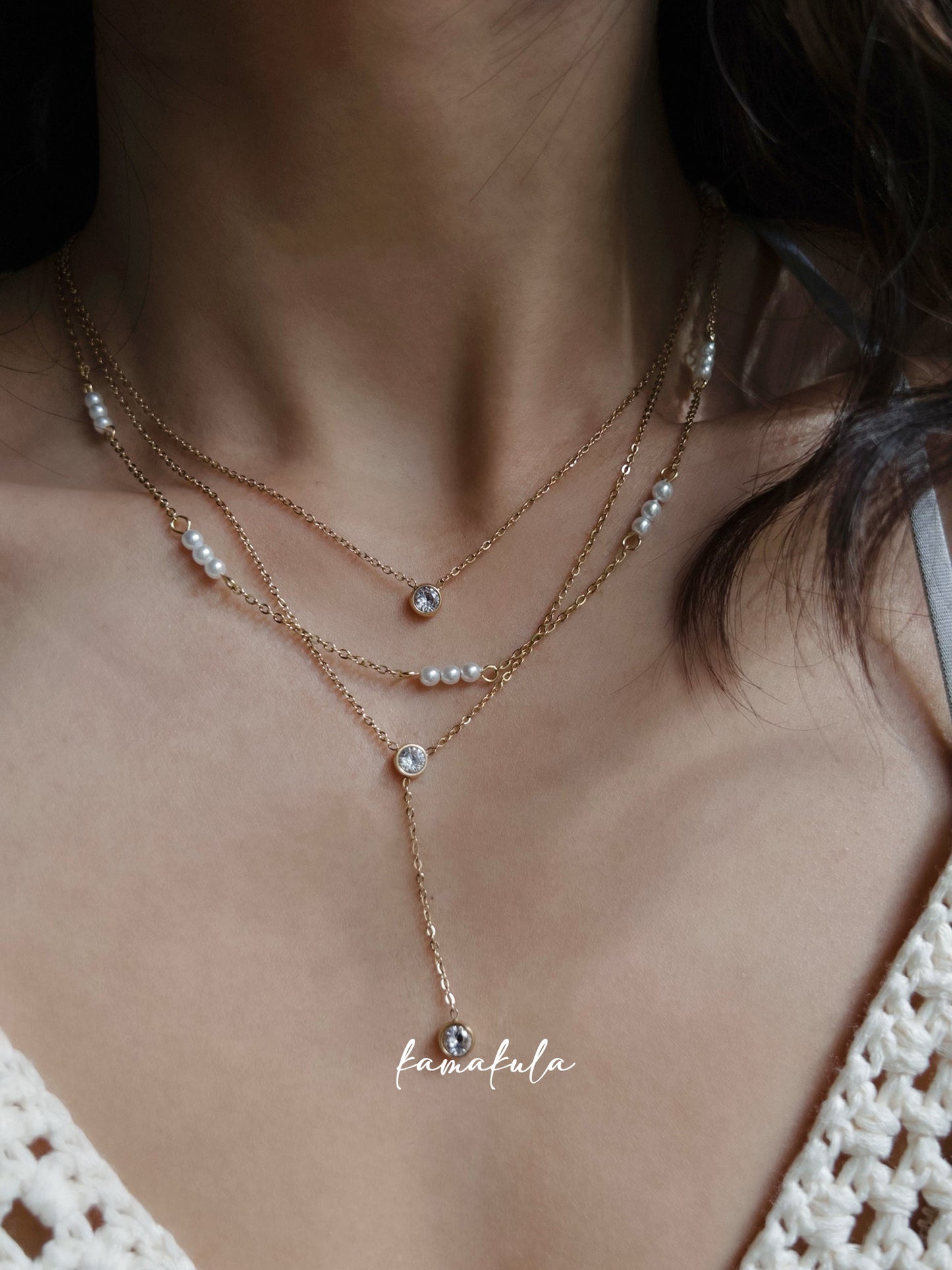 Tiny Pearl Station Necklace