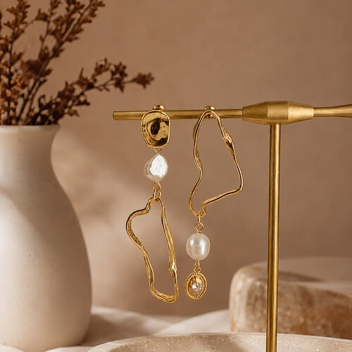 Asymmetrical Pearl Drop Earrings 925 Sterling Silver Posts