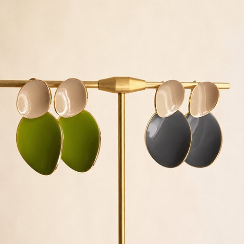 Pebble & Meadow Enamel Drop Earrings 925 Sterling Silver Posts